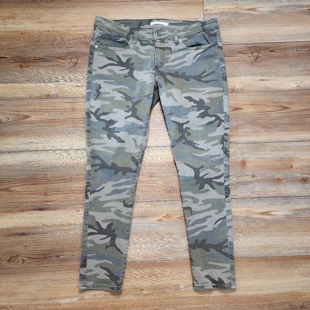 Levi's 711 Skinny Ankle Jeans Women's 30 Green Light Wash Camo Print Denim